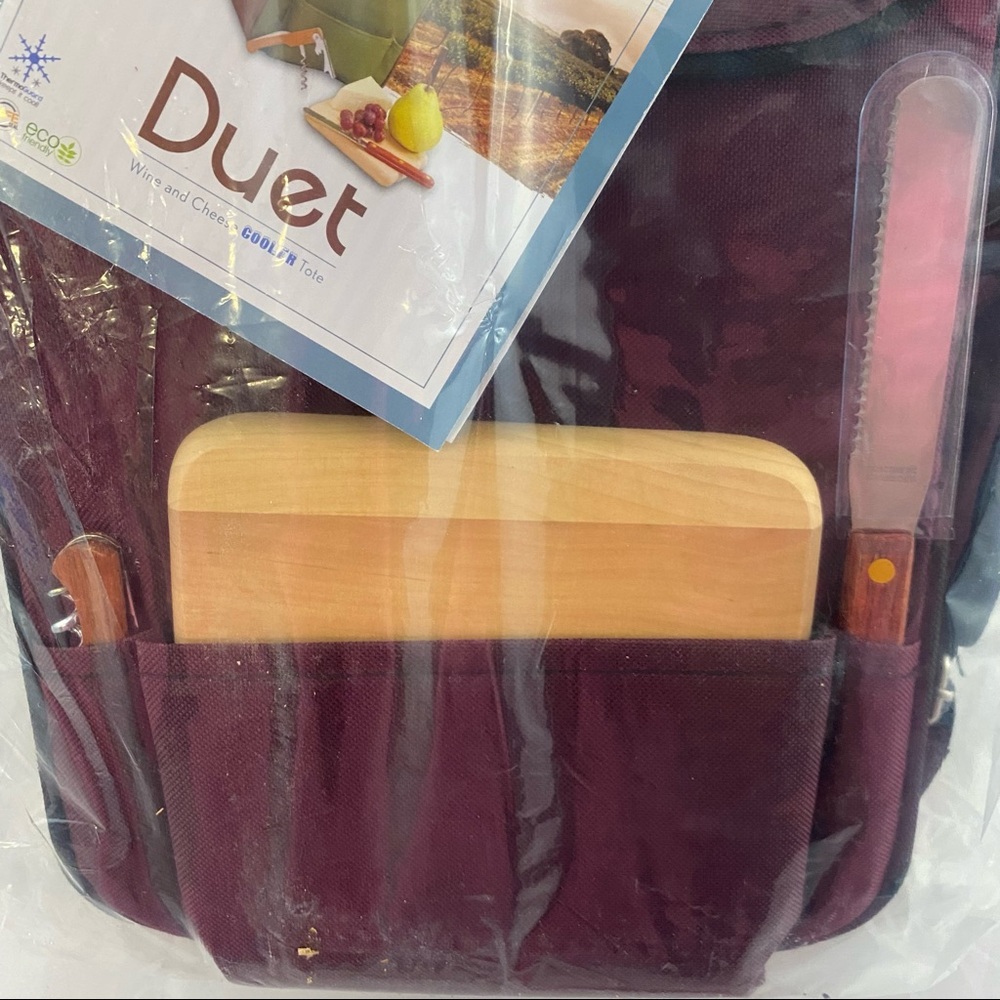 Duet Picnic Time 2 bottle Insulated Wine and Cheese  Cooler Tote Burgundy - Picture 5 of 6